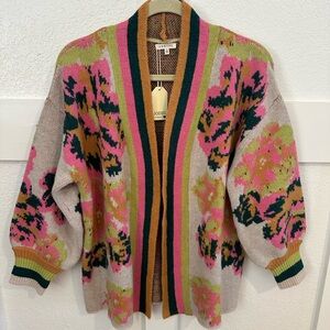 JODIFL Colorful Puff Sleeve Open-Front Cardigan - Size Small- NWT